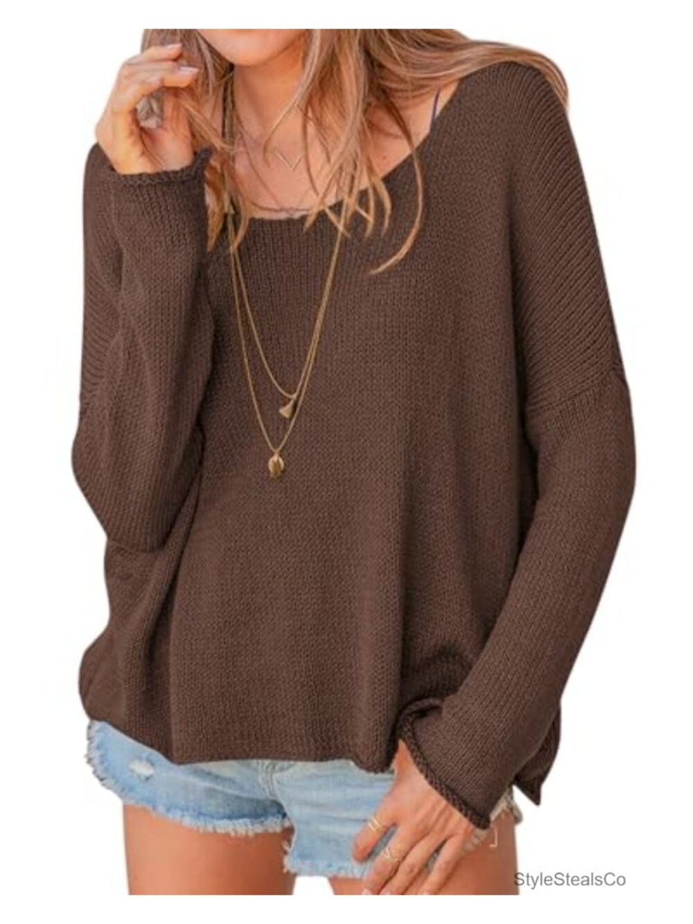 Women's Oversized Scoop Neck Long Sleeve Sweater Pullover Knit Tunic